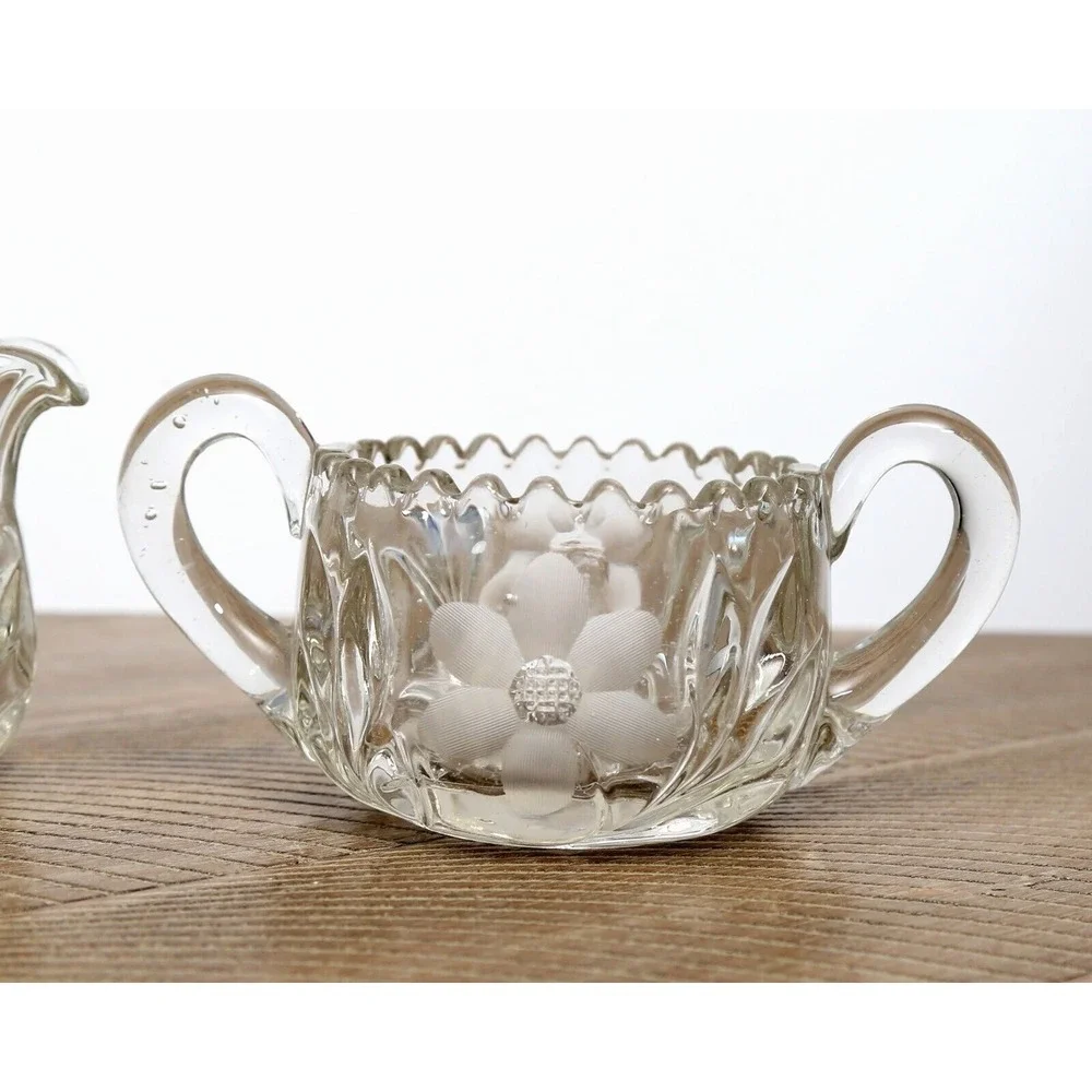 Vintage‎ Lancaster Etched Sugar and Creamer Set